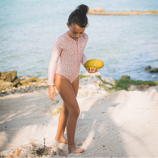 Detské dievčenské plavky s dlhým rukávom UPF 50+ Leopard staroružový Swim Essentials